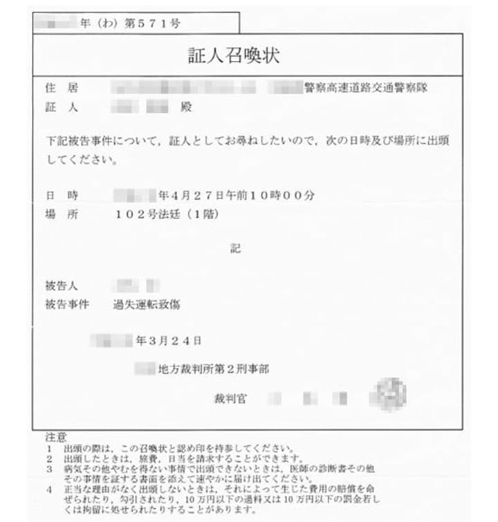 【証人召喚状の一例】