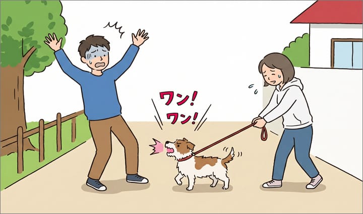 犬に吠えられる人
