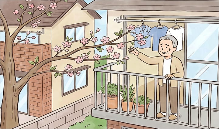 隣の家の桜の木の枝が伸びてきて、ベランダの中に入ってきて困っている人