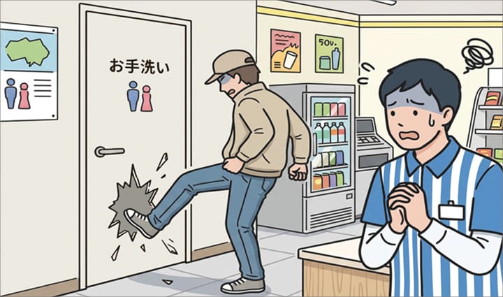 コンビニのトイレのドアを壊された！